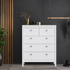 Madrid Shaker Style 3+2 5 Drawer Chest of Drawers Unit in White - Price Crash Furniture