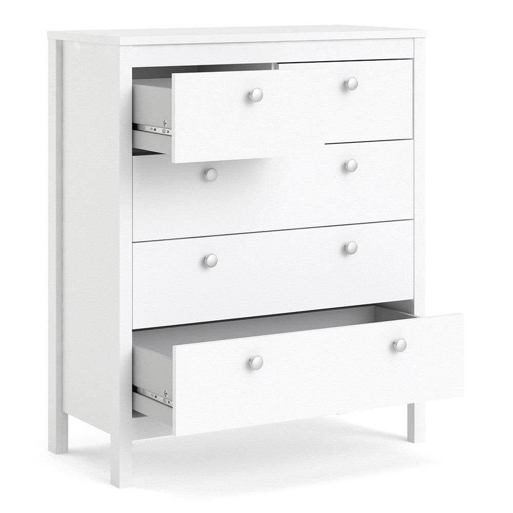 Madrid Shaker Style 3+2 5 Drawer Chest of Drawers Unit in White - Price Crash Furniture