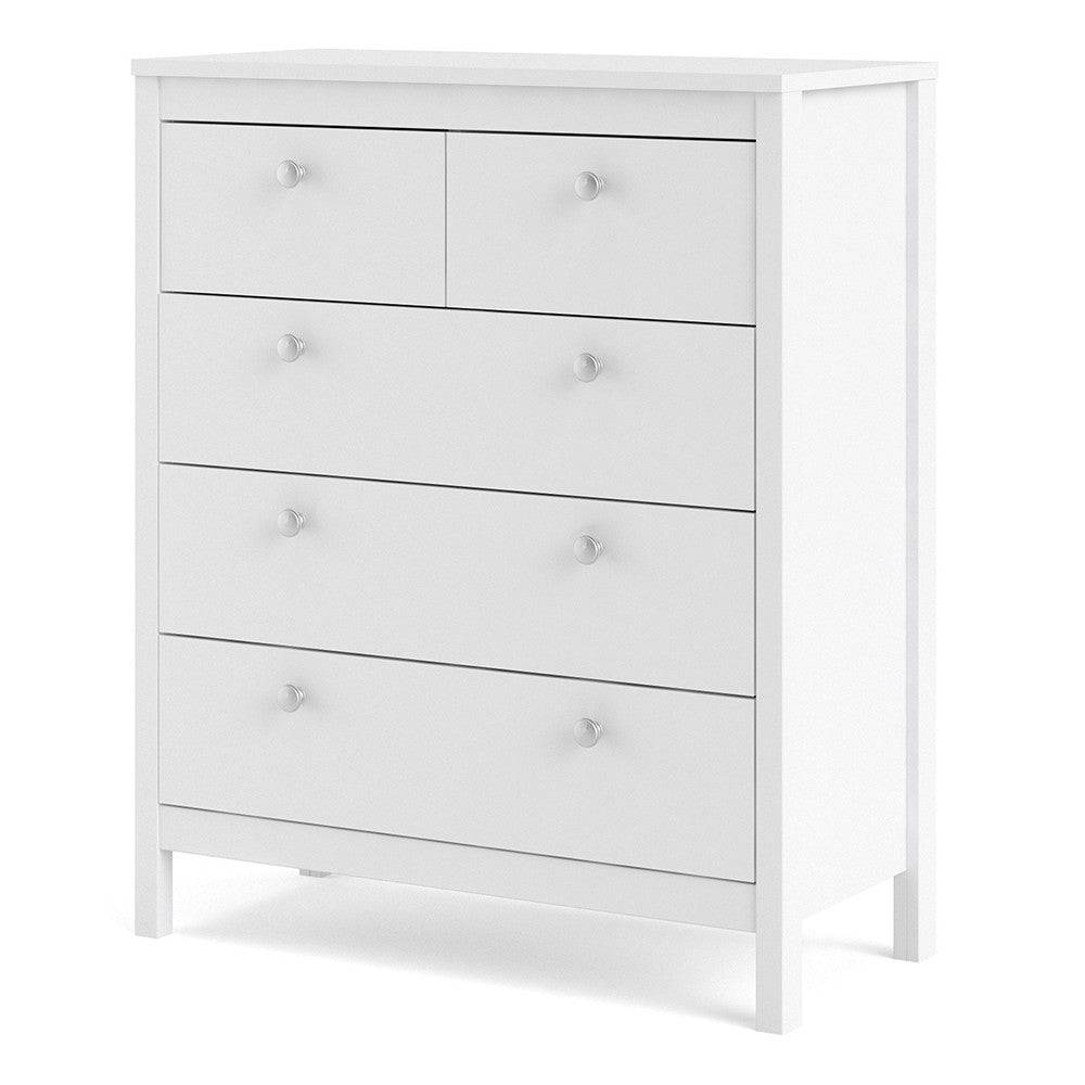 Madrid Shaker Style 3+2 5 Drawer Chest of Drawers Unit in White - Price Crash Furniture