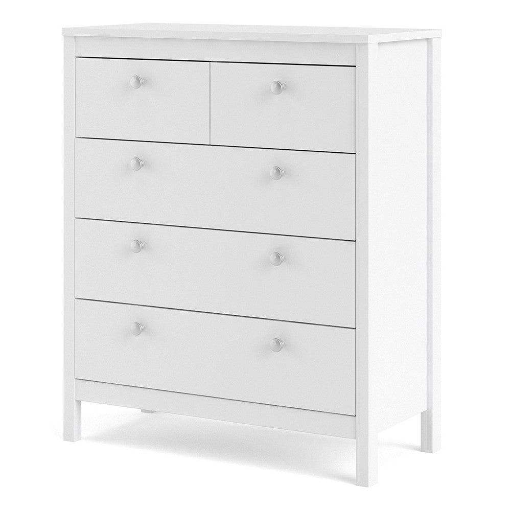 Madrid Shaker Style 3+2 5 Drawer Chest of Drawers Unit in White - Price Crash Furniture