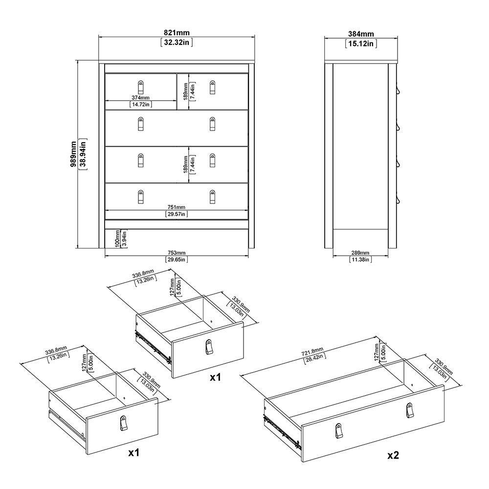 Madrid Shaker Style 3+2 5 Drawer Chest of Drawers Unit in White - Price Crash Furniture