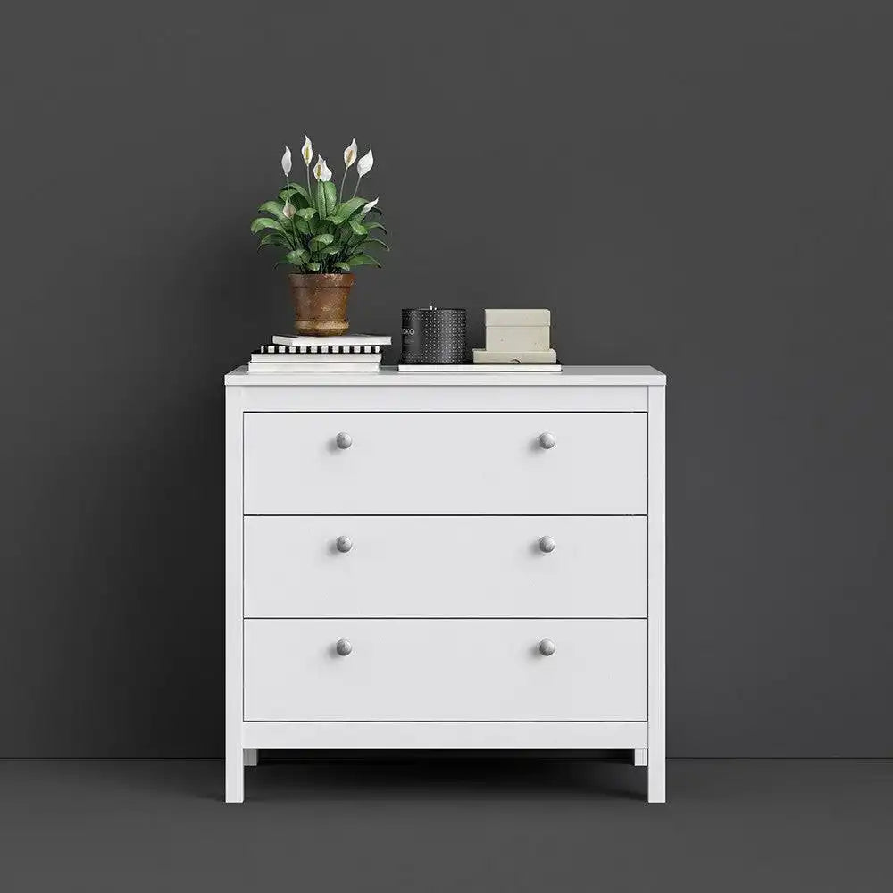Madrid Shaker Style 3 Drawer Chest of Drawers Unit in White - Price Crash Furniture