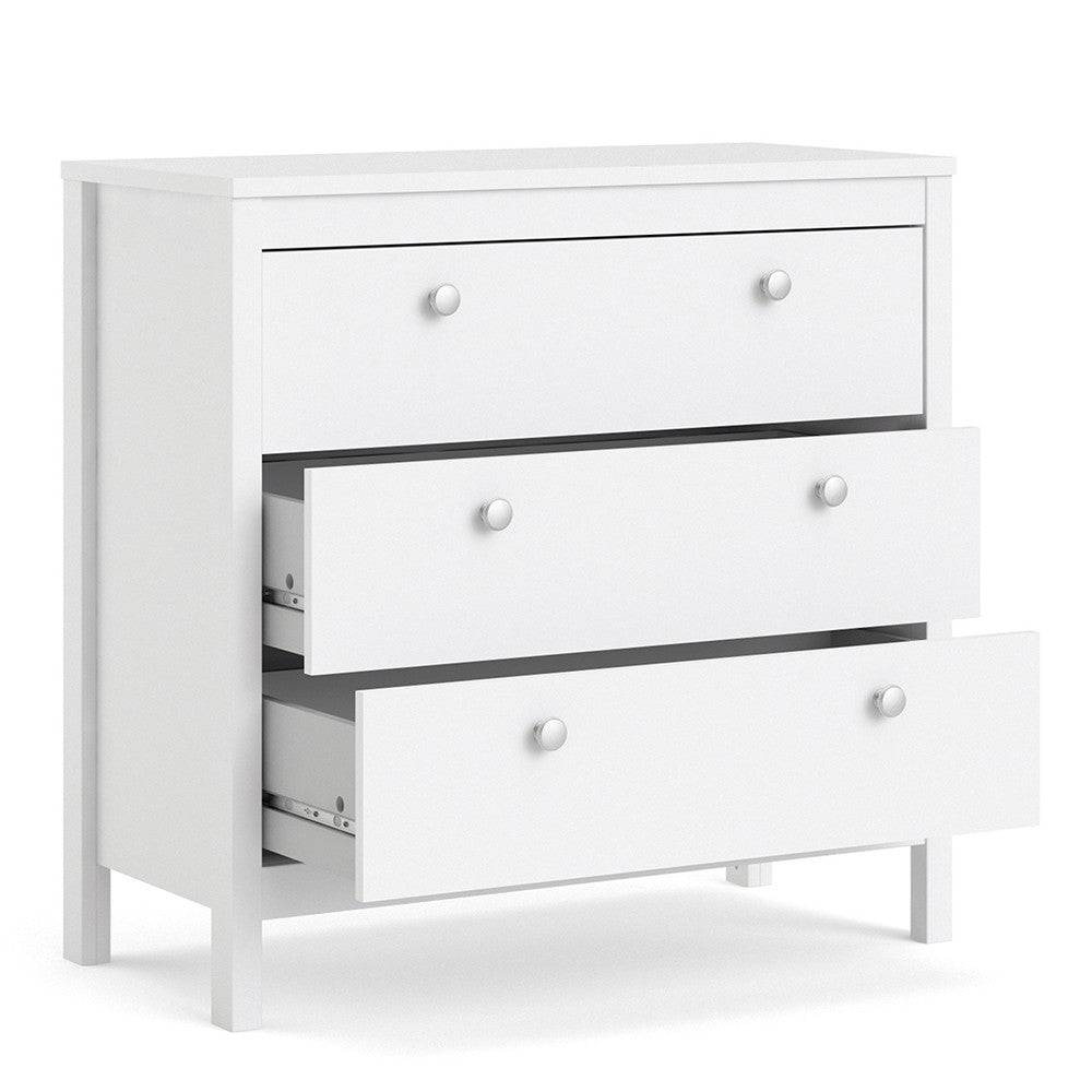 Madrid Shaker Style 3 Drawer Chest of Drawers Unit in White - Price Crash Furniture
