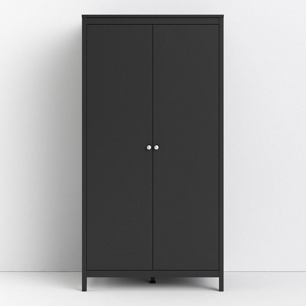 Madrid Tall Wardrobe with 2 Doors in Matt Black - Price Crash Furniture