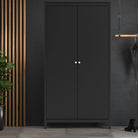 Madrid Tall Wardrobe with 2 Doors in Matt Black - Price Crash Furniture