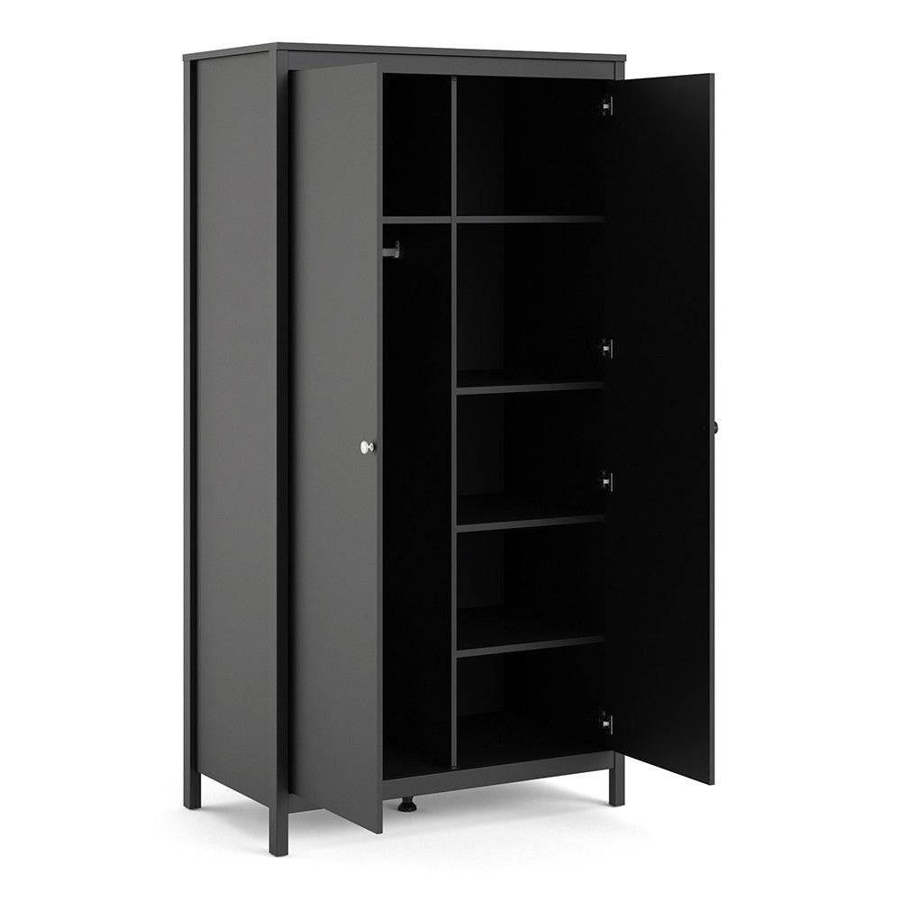 Madrid Tall Wardrobe with 2 Doors in Matt Black - Price Crash Furniture