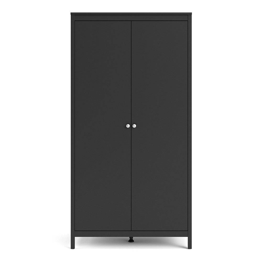 Madrid Tall Wardrobe with 2 Doors in Matt Black - Price Crash Furniture