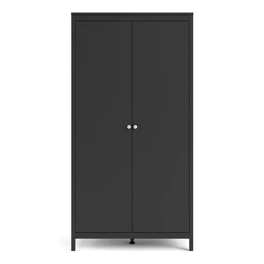 Madrid Tall Wardrobe with 2 Doors in Matt Black - Price Crash Furniture