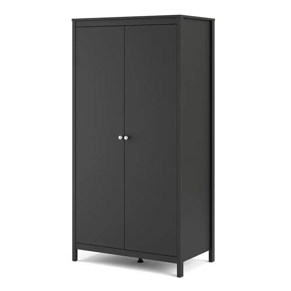 Madrid Tall Wardrobe with 2 Doors in Matt Black - Price Crash Furniture