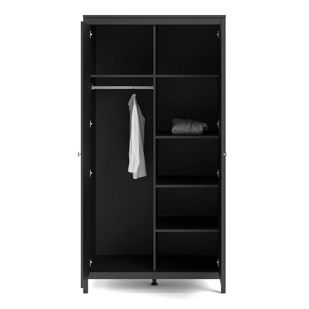 Madrid Tall Wardrobe with 2 Doors in Matt Black - Price Crash Furniture