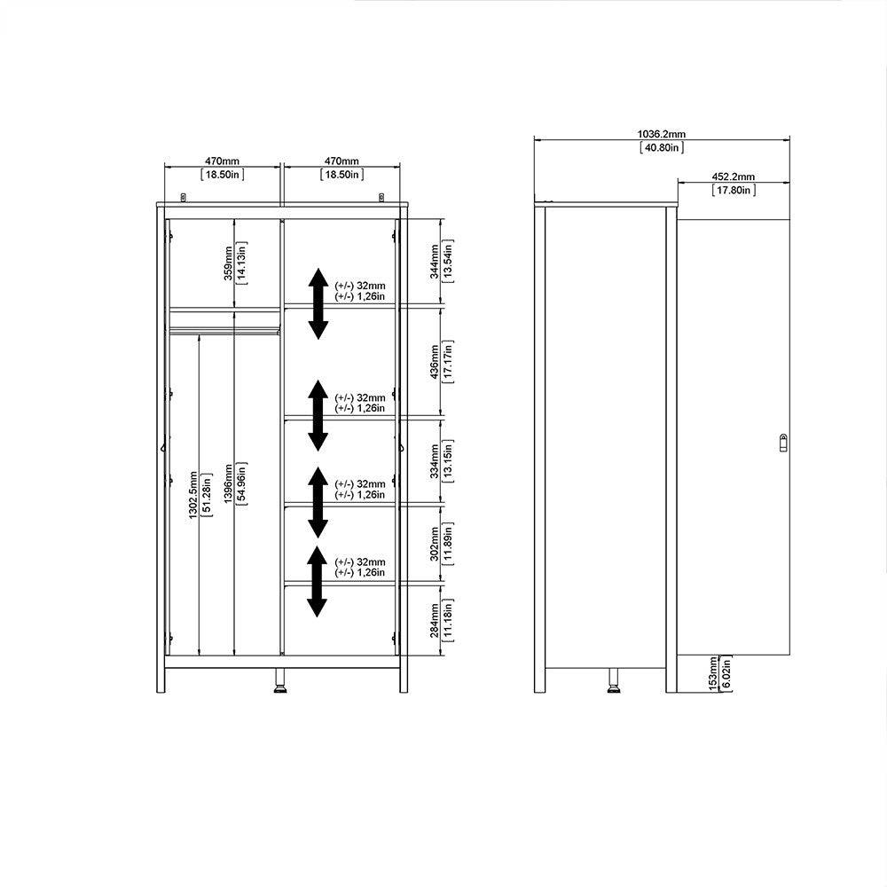 Madrid Tall Wardrobe with 2 Doors in Matt Black - Price Crash Furniture