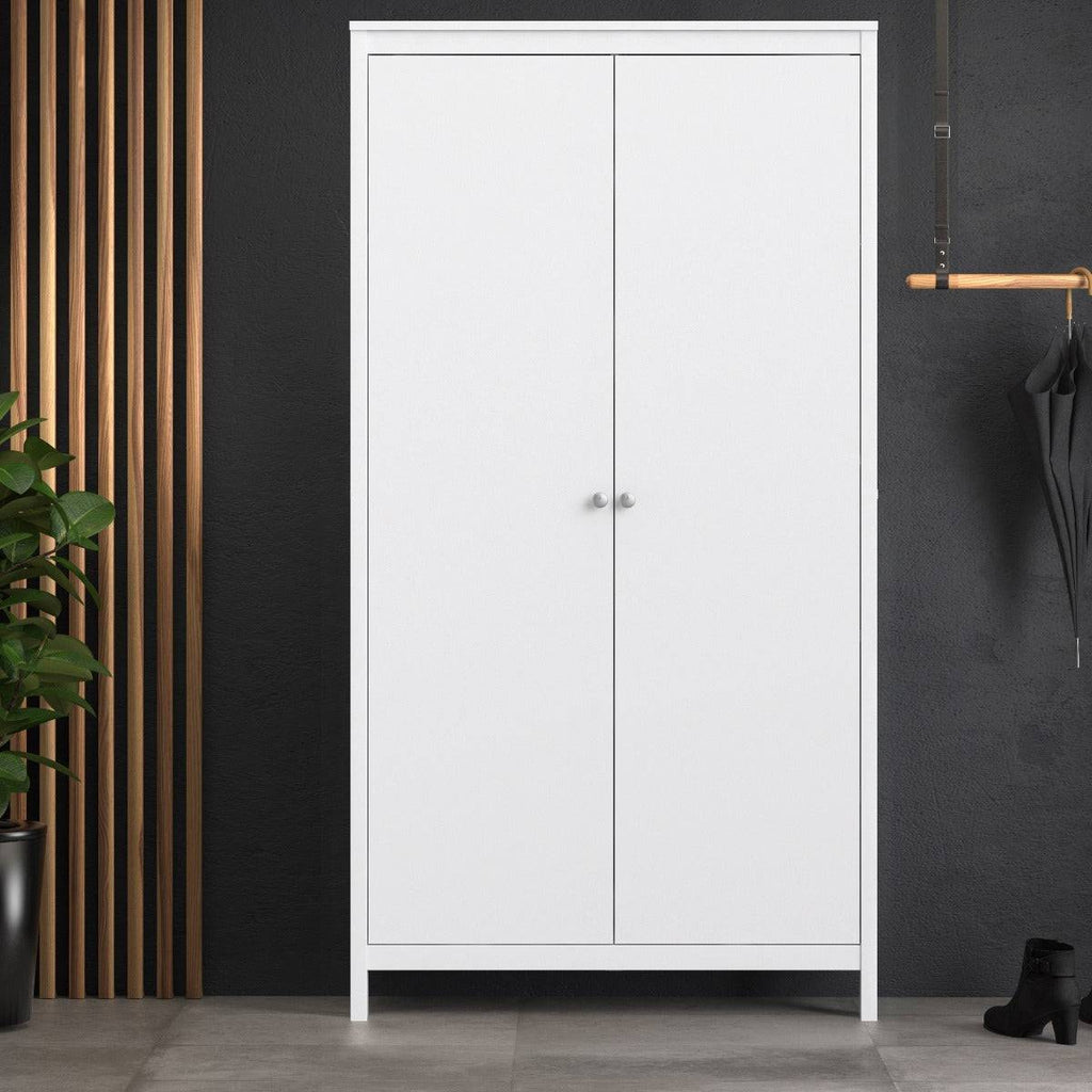 Madrid Tall Wardrobe with 2 Doors in White - Price Crash Furniture