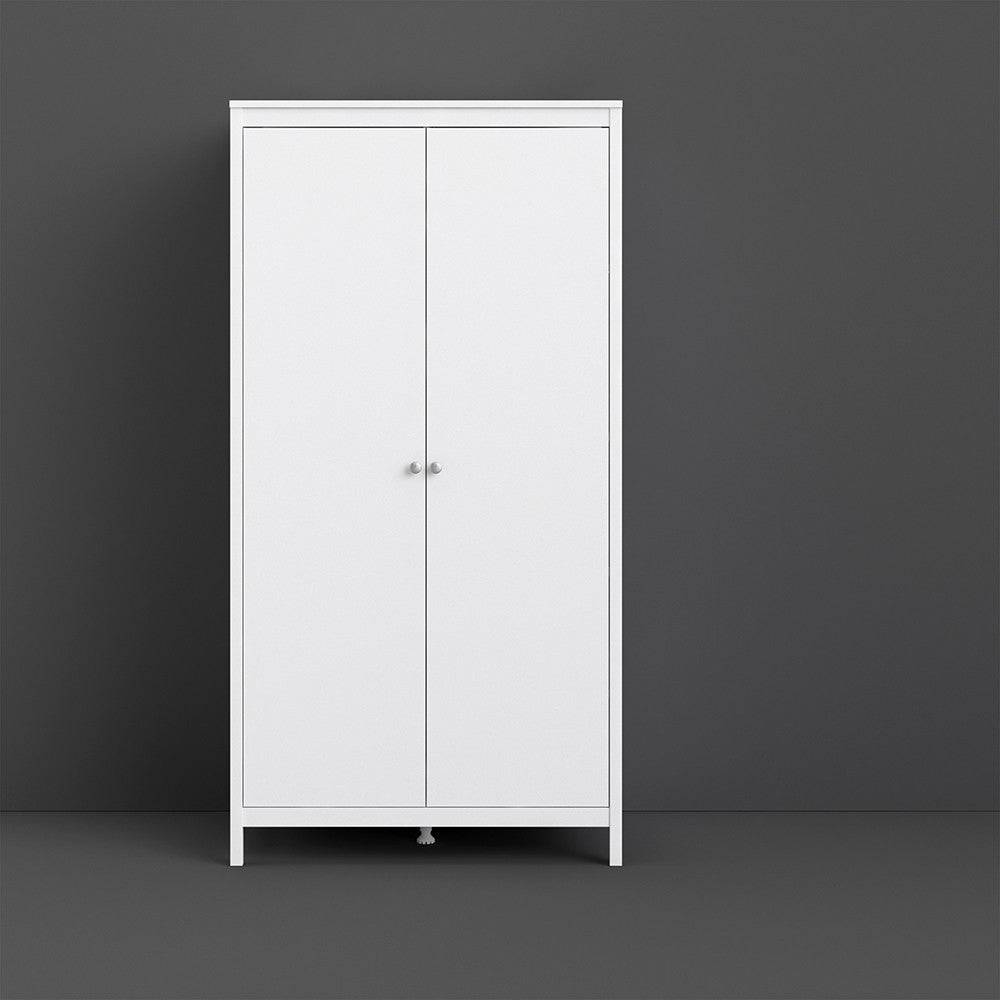 Madrid Tall Wardrobe with 2 Doors in White - Price Crash Furniture