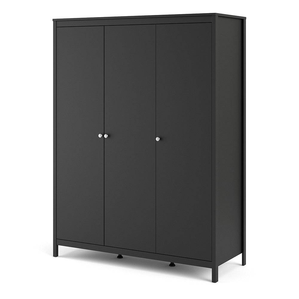 Madrid Tall Wide Wardrobe with 3 Doors in Matt Black - Price Crash Furniture