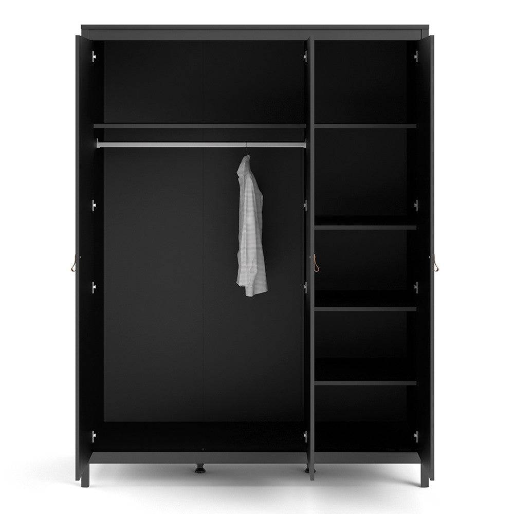 Madrid Tall Wide Wardrobe with 3 Doors in Matt Black - Price Crash Furniture