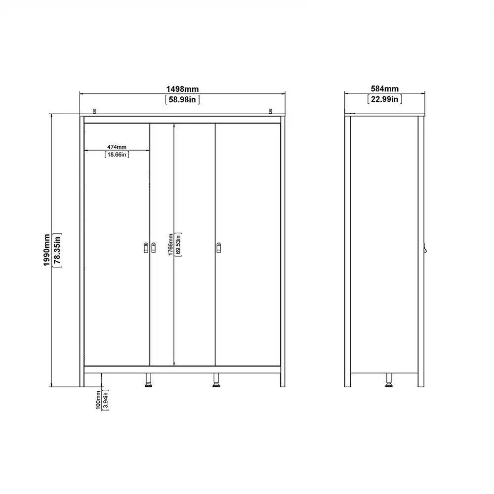 Madrid Tall Wide Wardrobe with 3 Doors in Matt Black - Price Crash Furniture