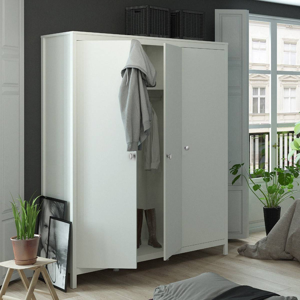 Madrid Tall Wide Wardrobe With 3 Doors in White - Price Crash Furniture