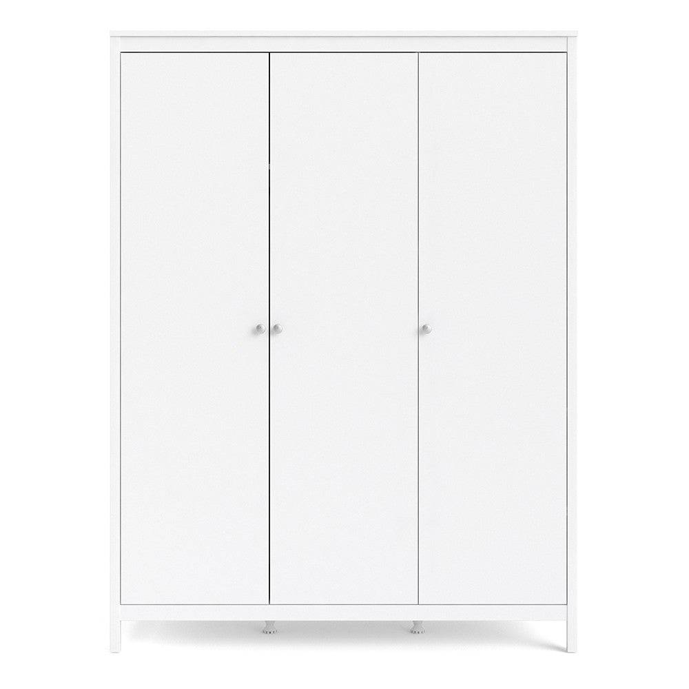 Madrid Tall Wide Wardrobe With 3 Doors in White - Price Crash Furniture