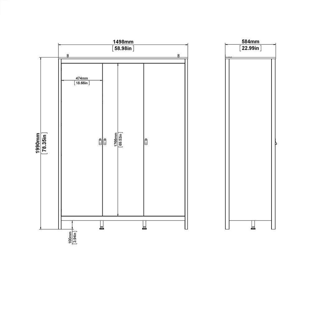 Madrid Tall Wide Wardrobe With 3 Doors in White - Price Crash Furniture