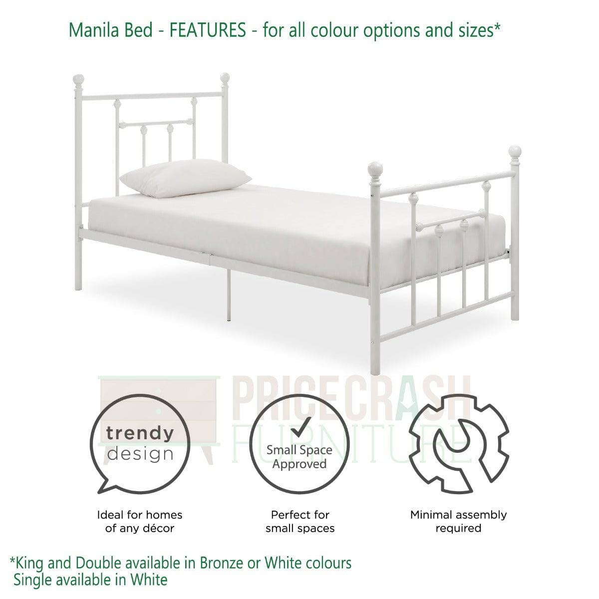 Manila UK Double Bed (USA Full Size) in Bronze Metal by Dorel - Price Crash Furniture