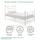 Manila UK King Size Bed (USA Queen Size) in White Metal by Dorel - Price Crash Furniture