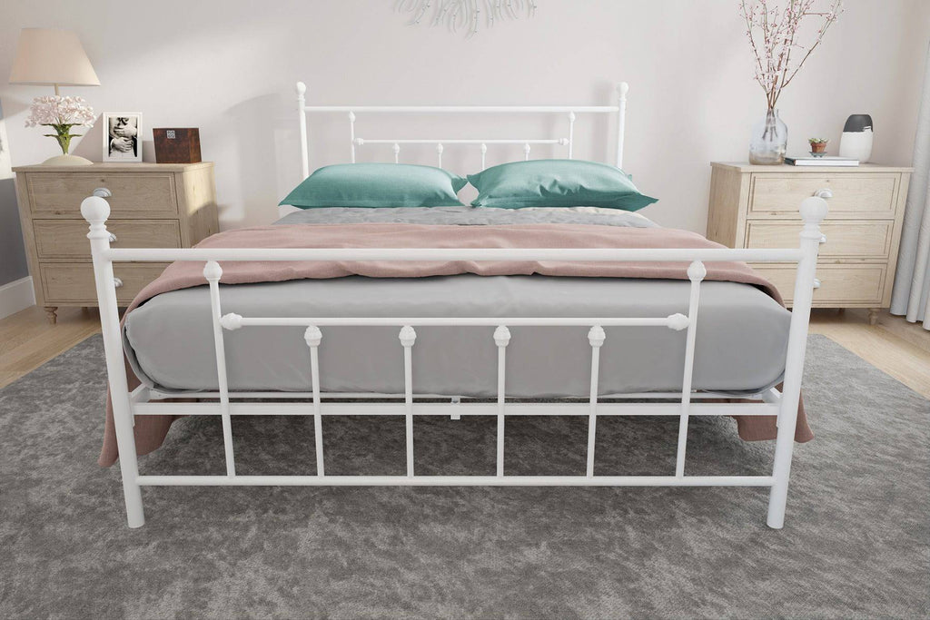 Manila UK King Size Bed (USA Queen Size) in White Metal by Dorel - Price Crash Furniture