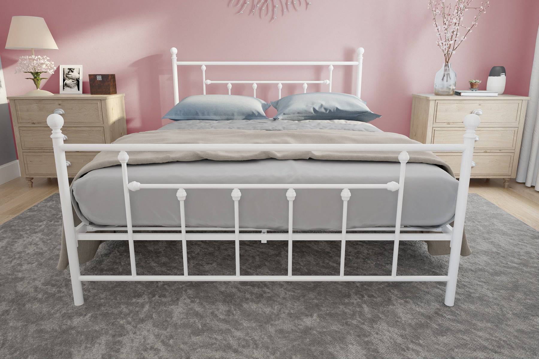 Manila UK King Size Bed (USA Queen Size) in White Metal by Dorel - Price Crash Furniture