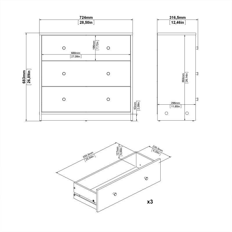 May 3 Drawer Chest of Drawers in Truffle Oak Effect - Price Crash Furniture