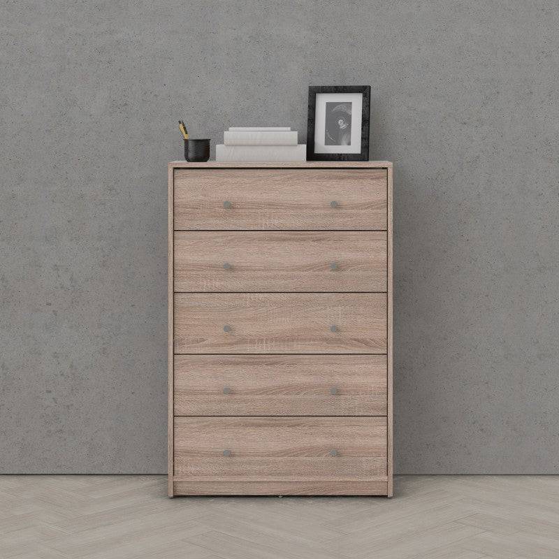 May 5 Drawer Chest of Drawers in Truffle Oak Effect - Price Crash Furniture