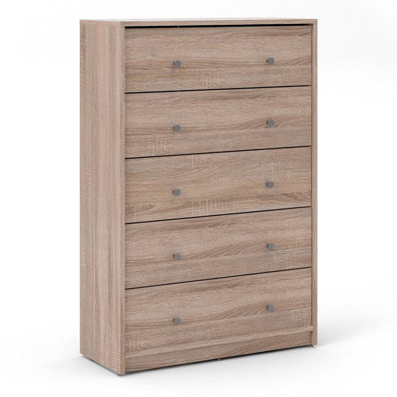 May 5 Drawer Chest of Drawers in Truffle Oak Effect - Price Crash Furniture