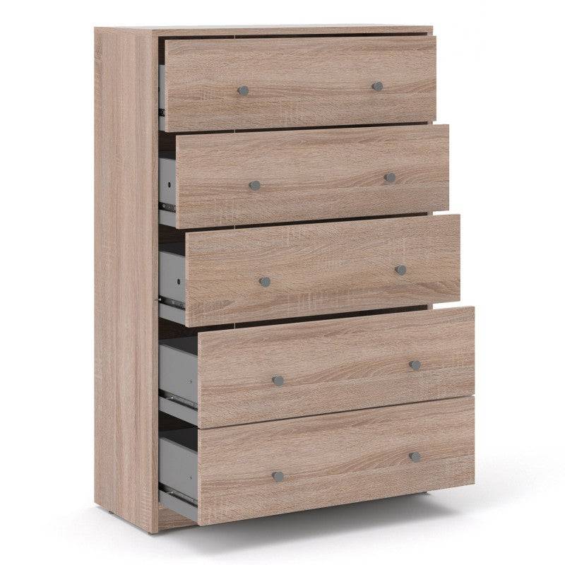 May 5 Drawer Chest of Drawers in Truffle Oak Effect - Price Crash Furniture