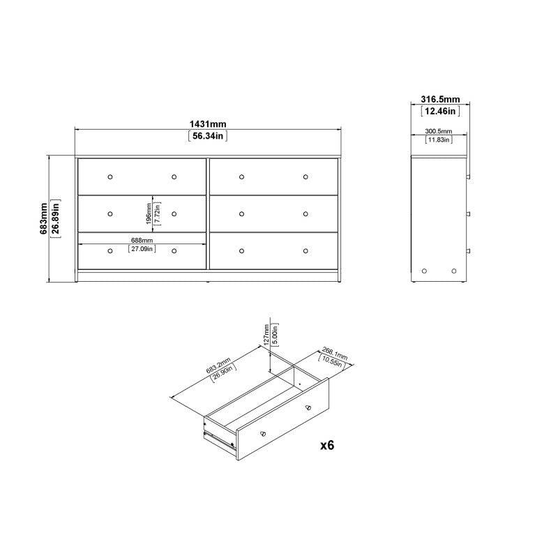 May Chest of 6 Drawers (3+3) in Black - Price Crash Furniture