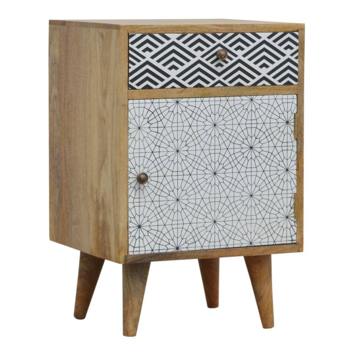 Mixed Pattern Bedside Cabinet in Solid Mango Wood - Price Crash Furniture