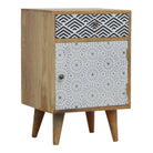 Mixed Pattern Bedside Cabinet in Solid Mango Wood - Price Crash Furniture