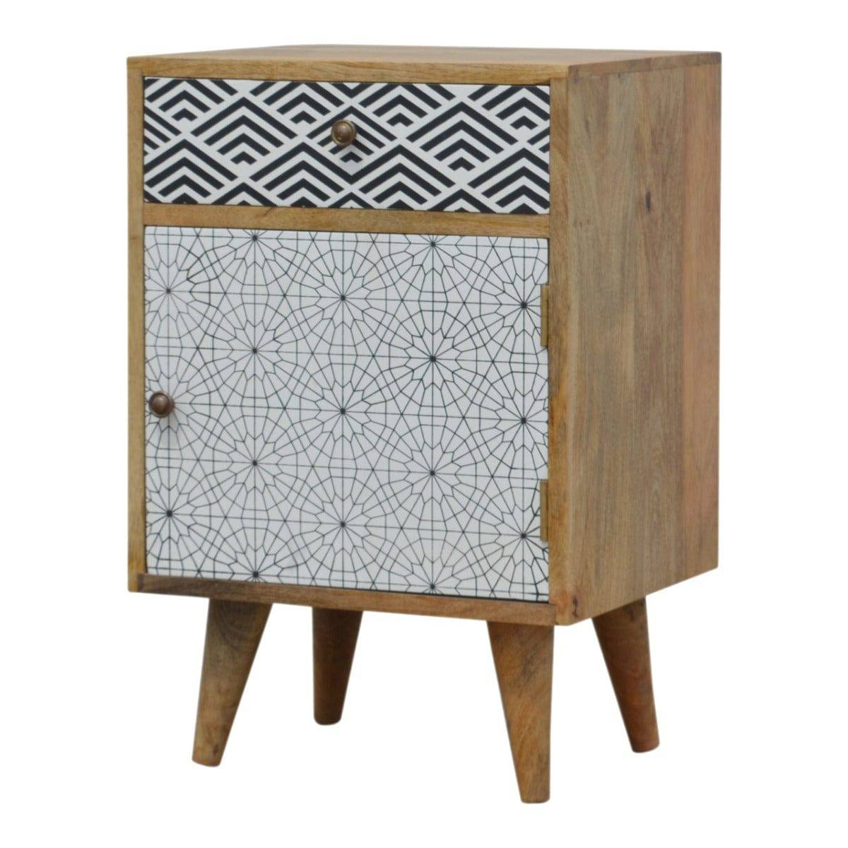 Mixed Pattern Bedside Cabinet in Solid Mango Wood - Price Crash Furniture