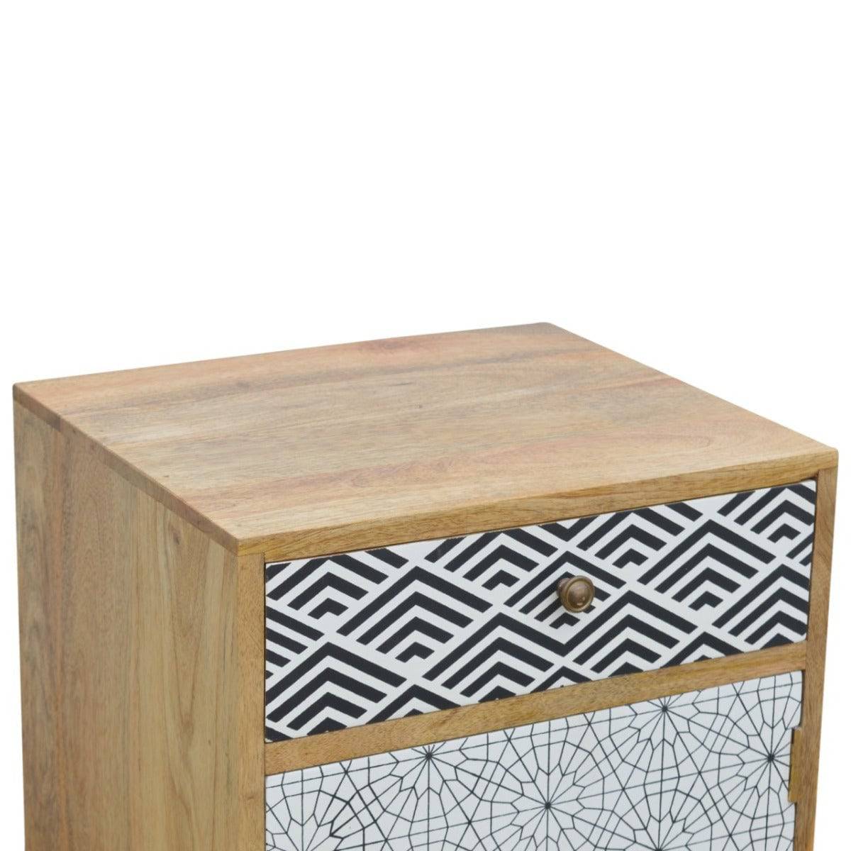 Mixed Pattern Bedside Cabinet in Solid Mango Wood - Price Crash Furniture