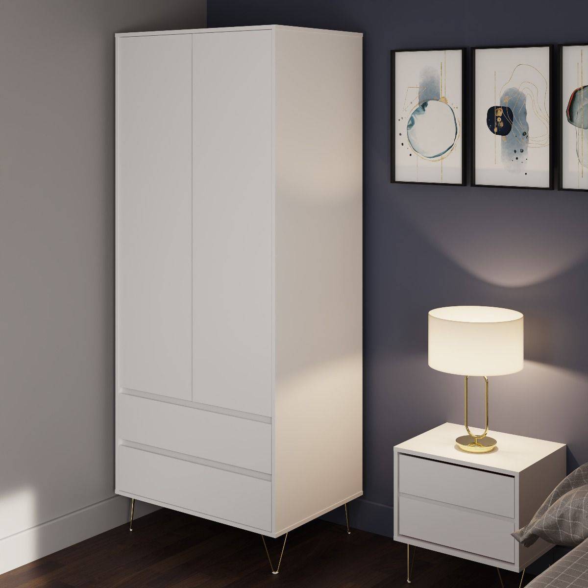 Monaco 2 Door 2 Drawer Wardrobe in White - Price Crash Furniture