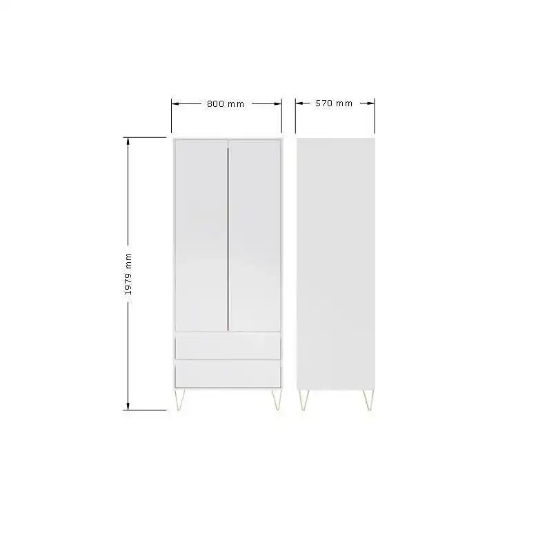 Monaco 2 Door 2 Drawer Wardrobe in White - Price Crash Furniture