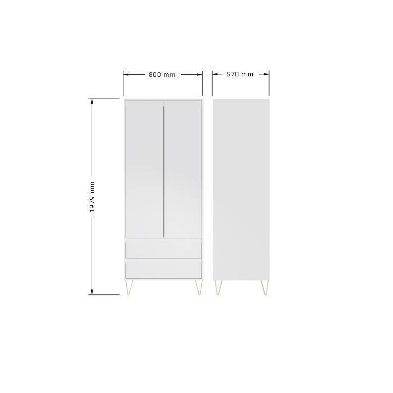 Monaco 2 Door 2 Drawer Wardrobe in White - Price Crash Furniture