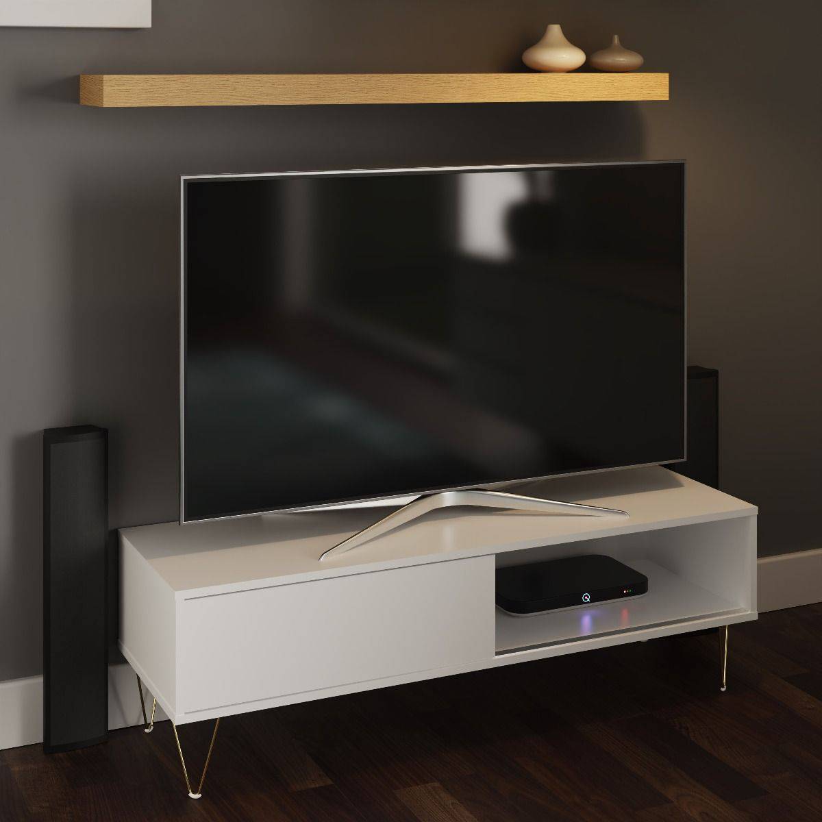 Monaco TV Stand with Sliding Door in White - Price Crash Furniture