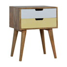 Mustard yellow & White 2 Drawer Bedside Table in Oak-effect Mango Wood - Price Crash Furniture