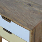 Mustard yellow & White 2 Drawer Bedside Table in Oak-effect Mango Wood - Price Crash Furniture