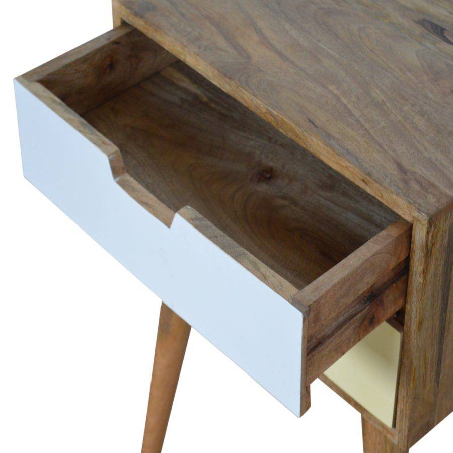 Mustard yellow & White 2 Drawer Bedside Table in Oak-effect Mango Wood - Price Crash Furniture