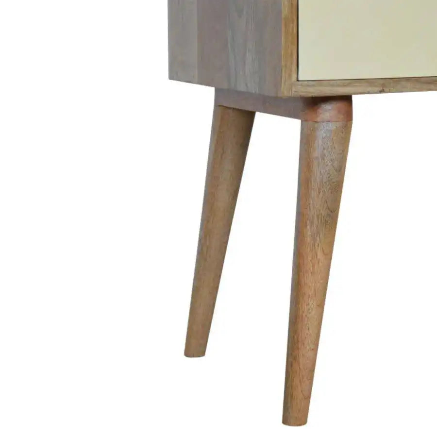 Mustard yellow & White 2 Drawer Bedside Table in Oak-effect Mango Wood - Price Crash Furniture