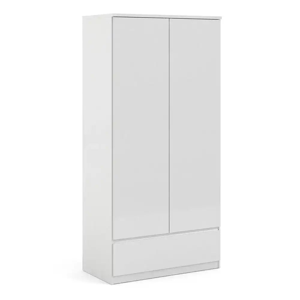 Naia 2 Door 1 Drawer Wardrobe in White High Gloss - Price Crash Furniture