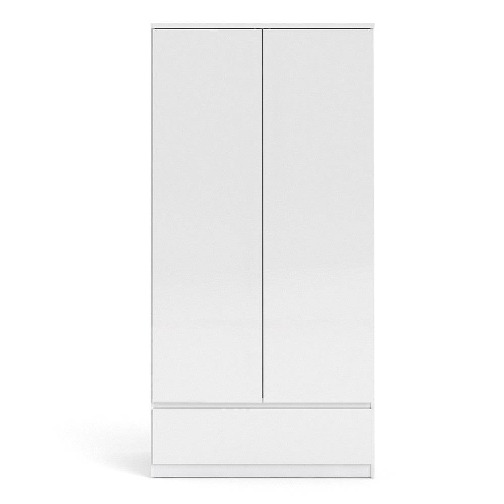 Naia 2 Door 1 Drawer Wardrobe in White High Gloss - Price Crash Furniture
