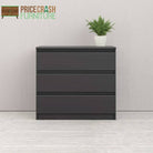 Naia 3 Drawer Chest of Drawers in Black Matt - Price Crash Furniture