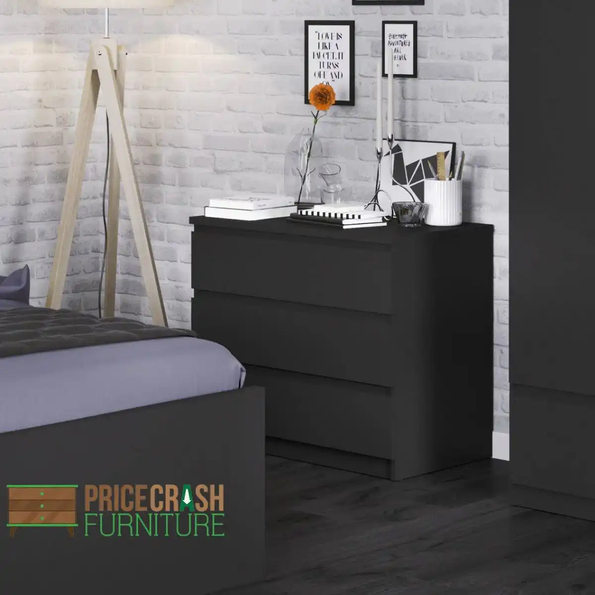 Naia 3 Drawer Chest of Drawers in Black Matt - Price Crash Furniture