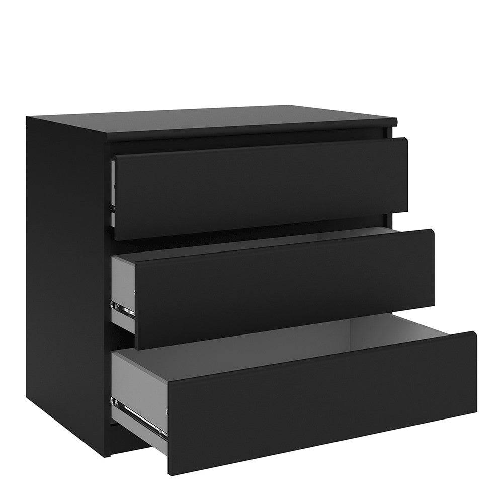 Naia 3 Drawer Chest of Drawers in Black Matt - Price Crash Furniture