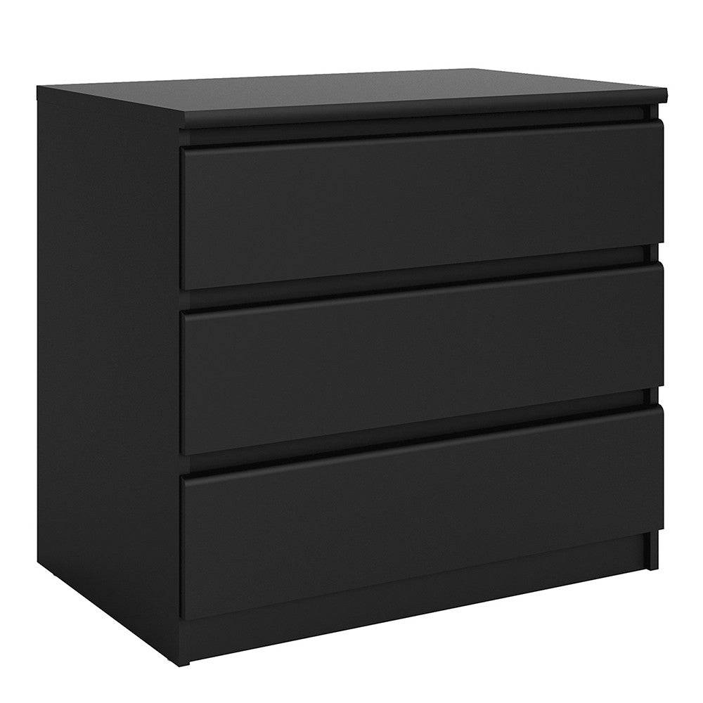 Naia 3 Drawer Chest of Drawers in Black Matt - Price Crash Furniture